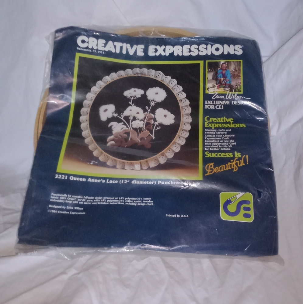 Creative Expressions 1984 Queen Anne's Lace Punch Needle Kit 12" Diameter